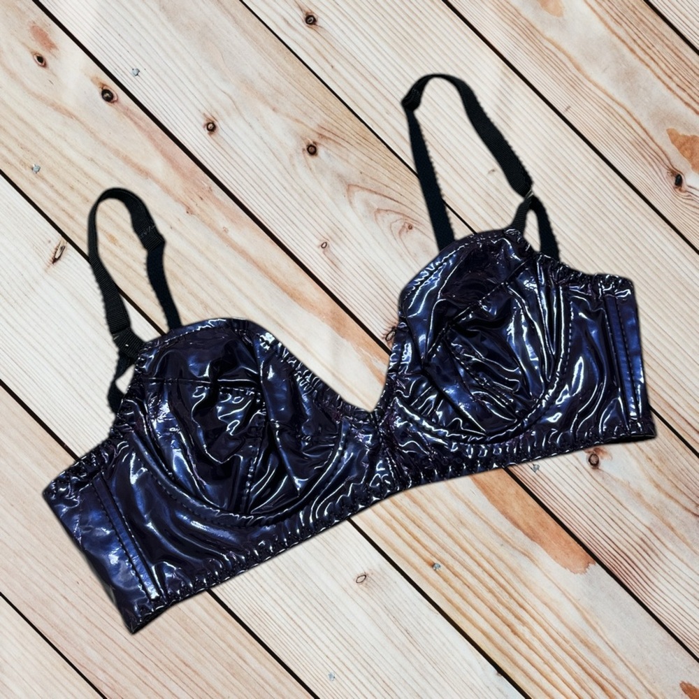 Stormy Leather S handmade purplish vinyl bra